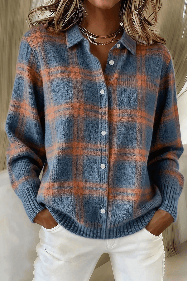 CLEARANCE SALE🔥 Women's Plaid Print Casual Cotton Buttoned Cardigan Sweater[Buy 2 Free Shipping]